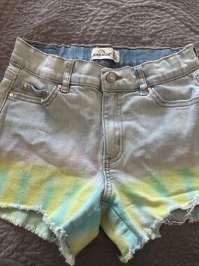 Jordache Pastel Tie-Dye Denim Shorts - Blue, Yellow, Green